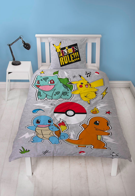 Pokémon - Parure de lit en microfibre Pikachu et Starter 1G IV (140x200cm + 63x63cm)