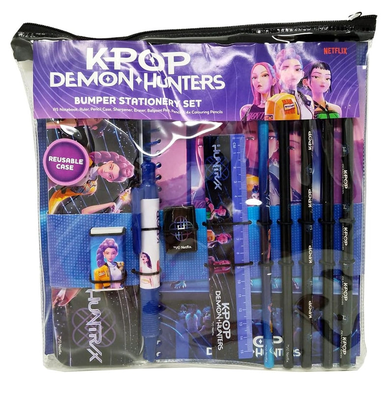 KPop Demon Hunters - Ensemble de fournitures scolaires avec étui de protection réutilisable Huntrix