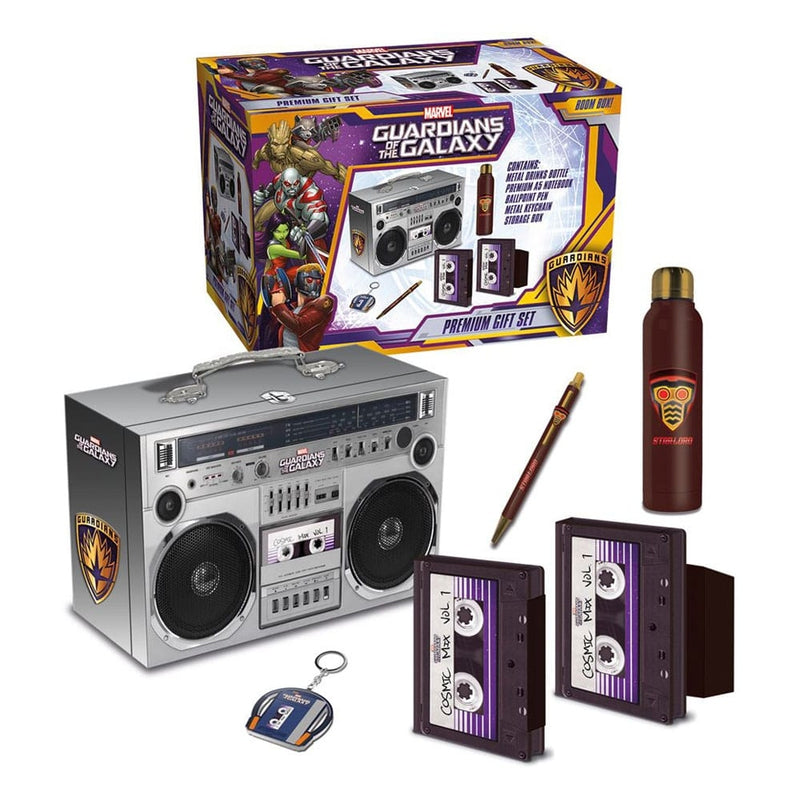 Les Gardiens de la Galaxie - Coffret cadeau (Starlords Boom Box) : stylo à bille, bouteille en métal, cahier et porte-clés