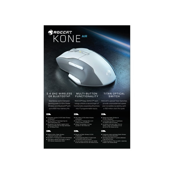Roccat - Souris de jeu optique ergonomique sans fil Kone Air Blanche - flash vidéo