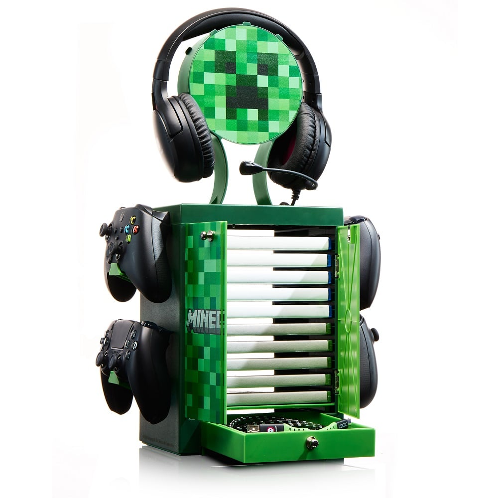 Numskull - Minecraft - Meuble de rangement de jeux inspiré du Creeper pour 4 manettes - 10 jeux - 1 casque - flash vidéo