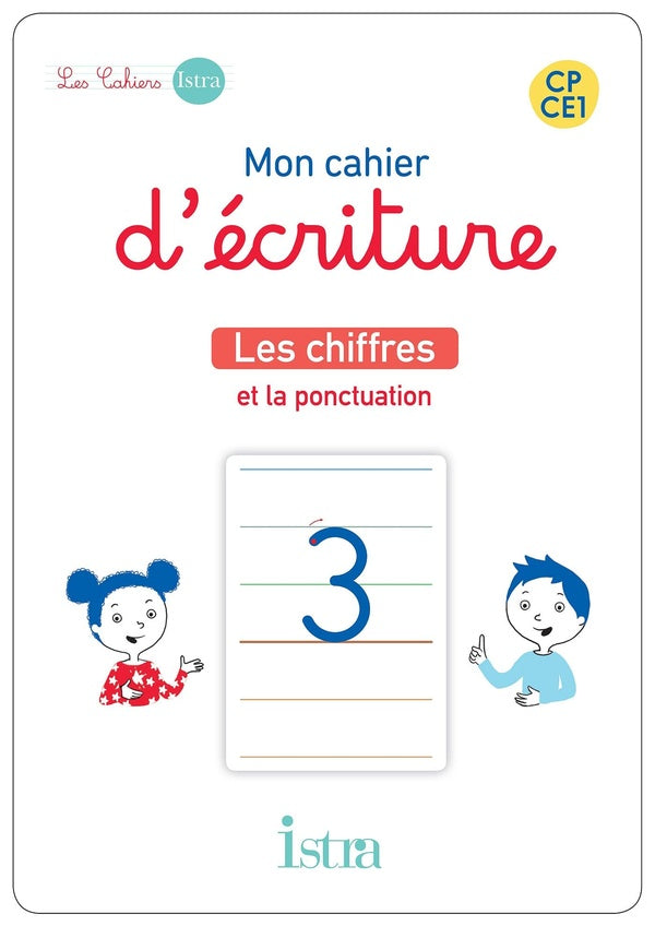 Mon cahier d'écriture ; CP-CE1 ; cartes chiffres et signes de ponctuation