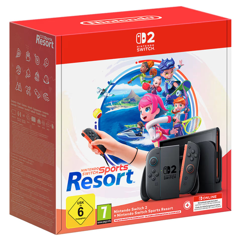 Console Nintendo Switch 2 avec paire de manettes Joy-Con 2 bleu clair/rouge clair + Nintendo Switch Sports Resort (Code-in-a-box)