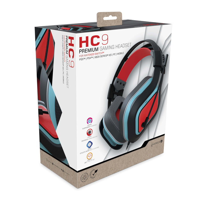 Gioteck - Casque de jeu stéréo filaire HC-9 Bleu et Rouge pour Nintendo Switch/Switch Lite, PC, Xbox, PS5, PS4, Mac et Mobile