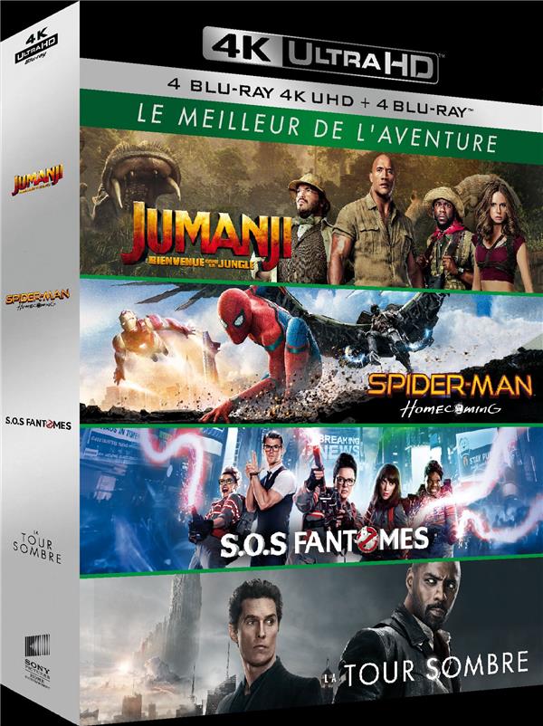 Le Meilleur de l'aventure - Coffret : Jumanji : Bienvenue dans la jungle + Spider-Man : Homecoming + SOS Fantômes + La Tour Sombre [4K Ultra HD]