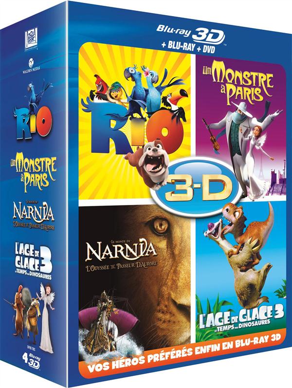 Blu-ray 3D - Coffret 4 films : Rio + Un monstre à Paris + L'âge de glace 3 + Le monde de Narnia - Chapitre 3 [Blu-ray 3D]