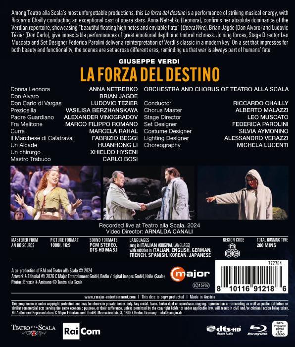 Verdi : La forza del destino. Netrebko, Jagde, Tézier, Berzhanskaya, Chailly, Muscato. [Blu-ray]