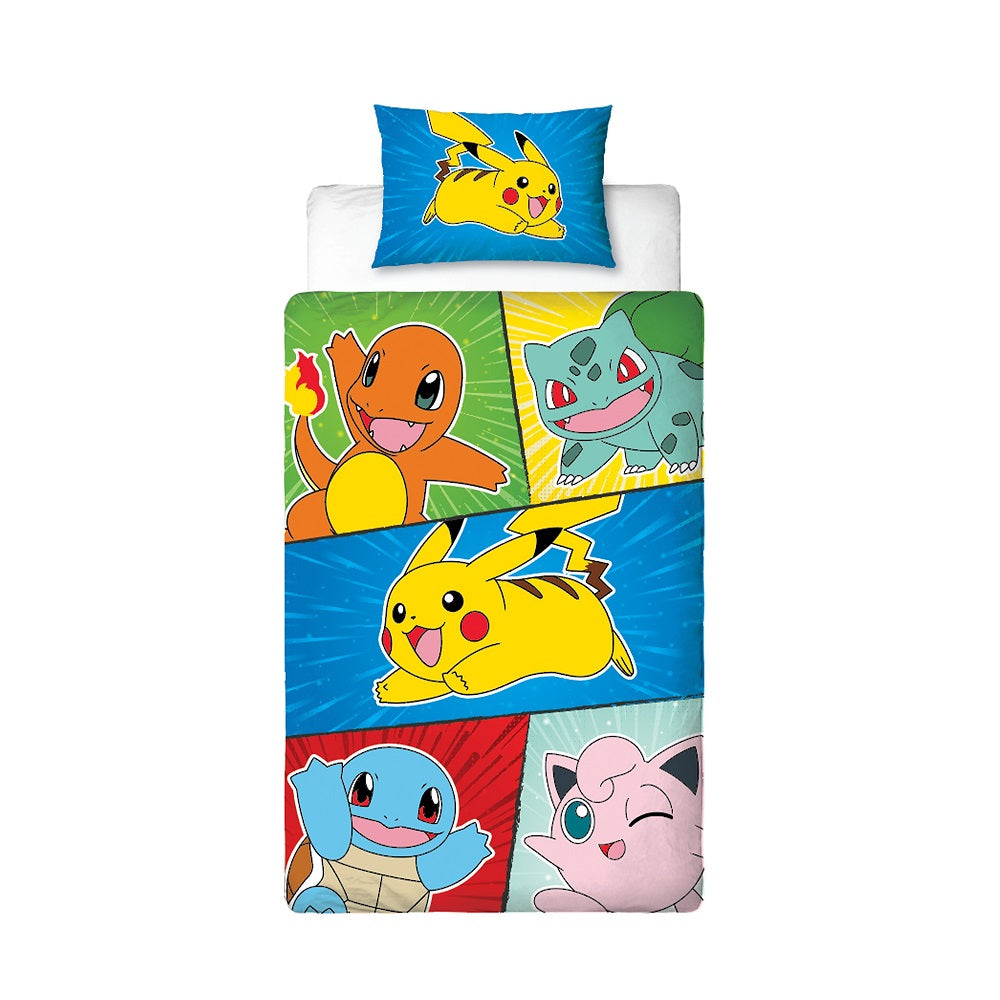 Pokémon - Parure de lit en microfibre Pikachu et Starter 1G V (140x200cm + 63x63cm) - flash vidéo