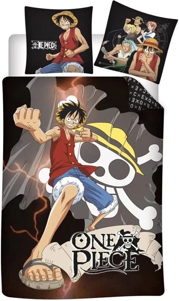 One Piece - Housse de couette en microfibre Luffy et Tête de Mort (140x200cm + 63x63cm)