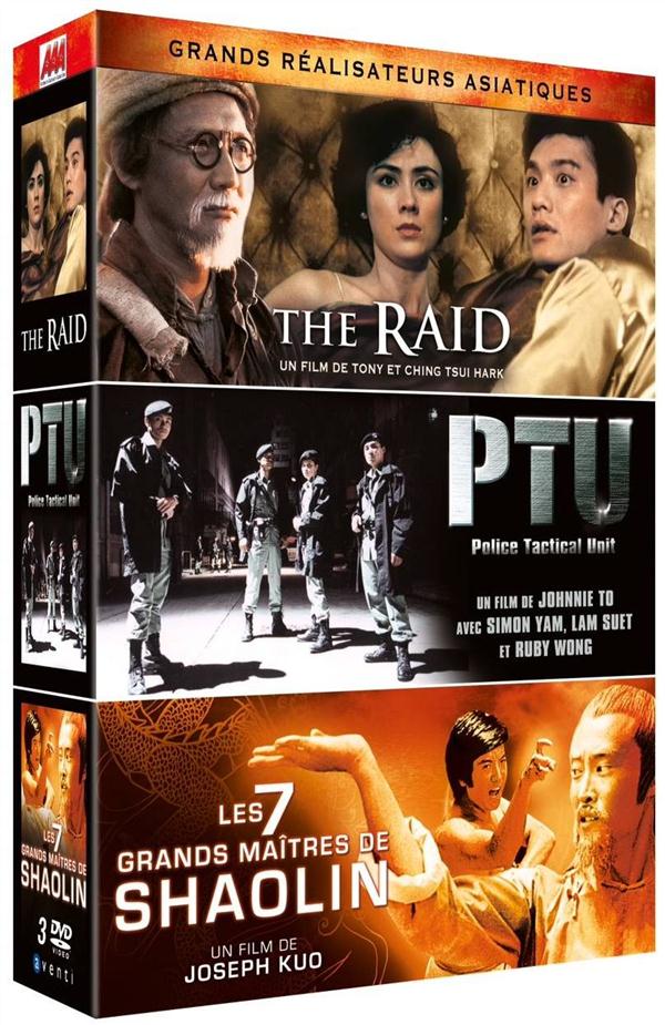 Coffret grands réalisateurs asiatiques 3 films : the raid ; PTU ; les sept grands maîtres de Shaolin [DVD]