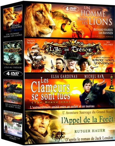 Classiques de la littérature - Coffret 4 films : Un homme parmi les lions + L'île au trésor + Les clameurs se sont tues + L'appel de la forêt [DVD]