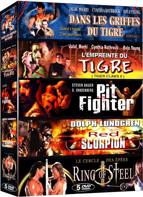 Action aventure - Coffret 5 films n° 2 : Dans les griffes du Tigre + L'empreinte du Tigre + Pit Fighter + Red Scorpion + Ring of Steel [DVD]