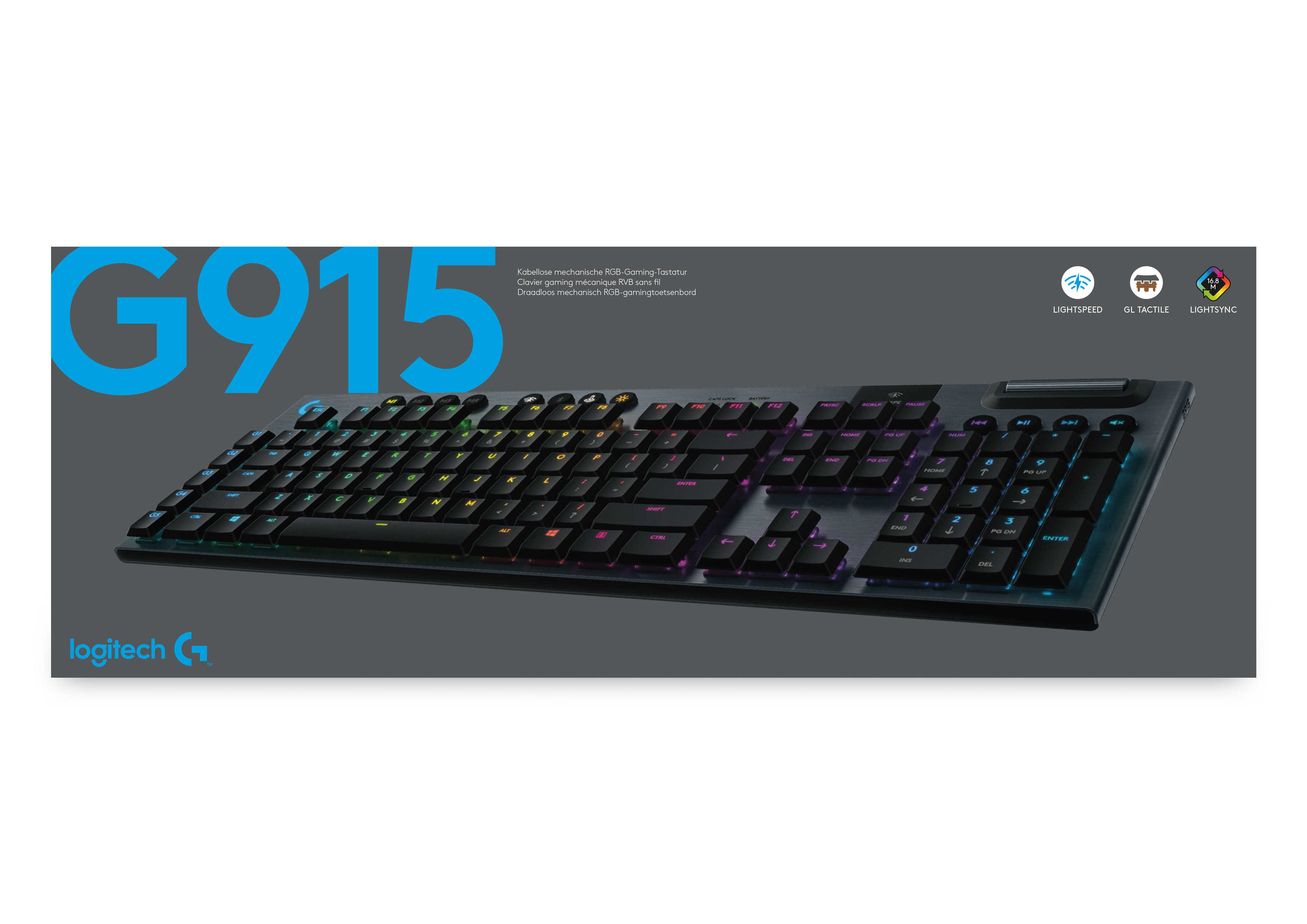 Logitech Clavier mécanique de jeu Lightspeed RGB sans fil avec GL tactile G915 Carbon - Azerty BE