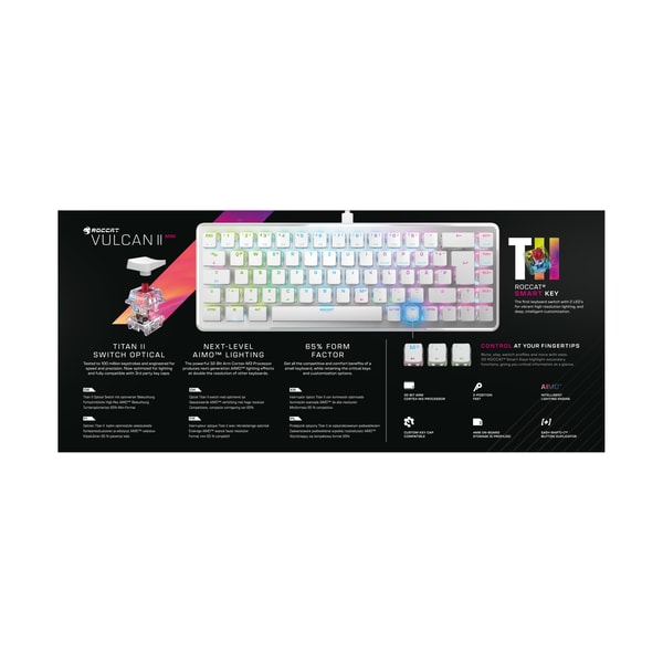Roccat - Clavier de jeu mécanique optique Vulcan II Mini Blanc avec éclairage RGB - Disposition QWERTY américaine - flash vidéo