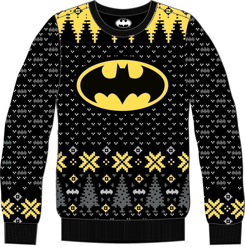 DC Comics - Pull de Noël noir et jaune avec logo Batman S