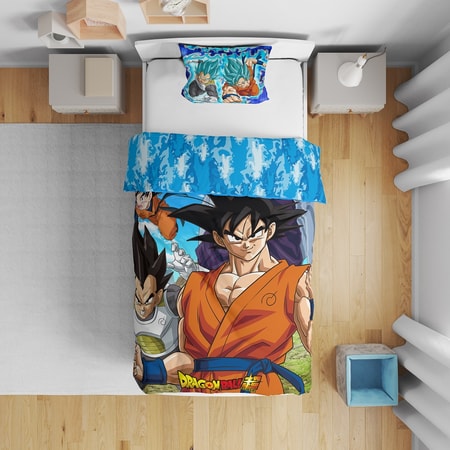 Dragon Ball Super - Parure de lit en microfibre (200x140cm + 63x63cm) - flash vidéo