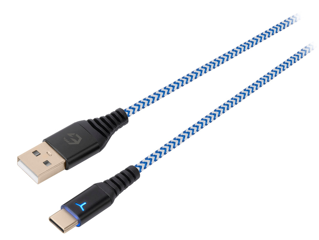 EgoGear - Câble de recharge tressé USB-C de 3m SCH10 Blanc et Bleu pour PS5, Xbox Series X|S, Switch, Switch Lite et Switch OLED