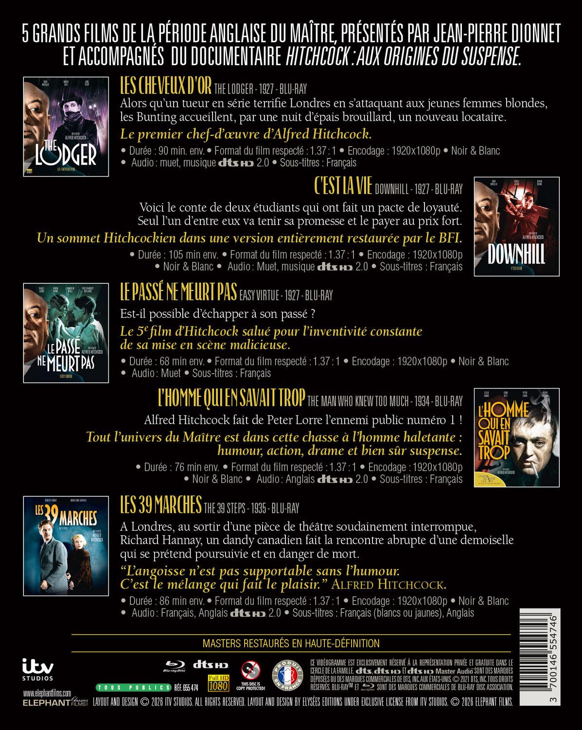 Alfred Hitchcock : Aux origines du suspense - Coffret : Les Cheveux d'or + C'est la vie + Le Passé ne meurt pas + L'Homme qui en savait trop + Les 39 marches [Blu-ray]
