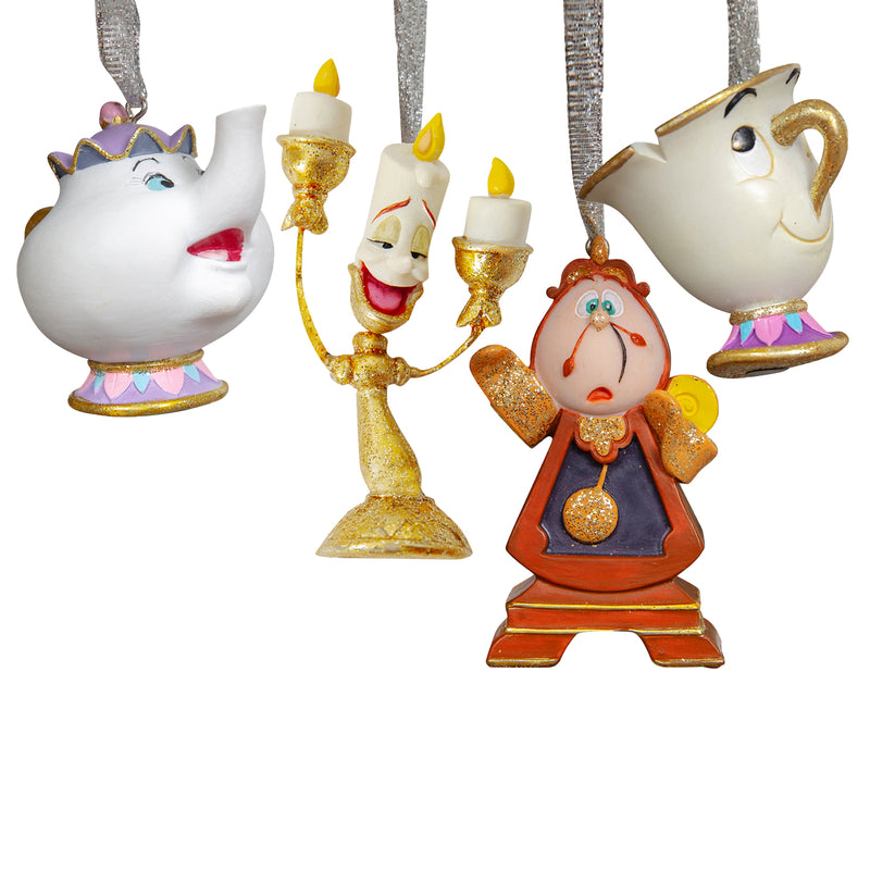 Disney - Lot de 4 Décorations à Suspendre en Résine La Belle et La Bête