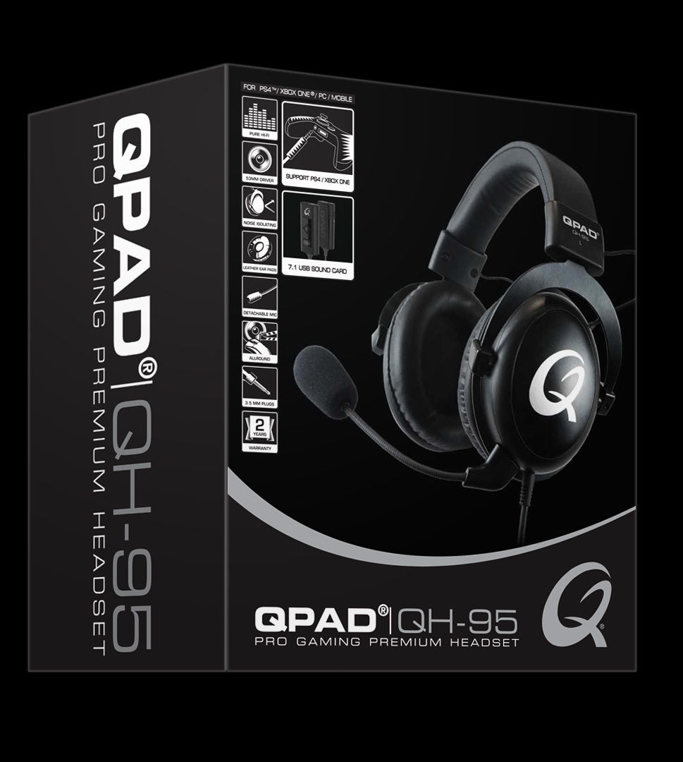 QPAD - QH-95 High End Stereo and 7.1 USB Gaming Headset, Closed Ear, Noise Cancelling detachable Microphone, Multiplatform