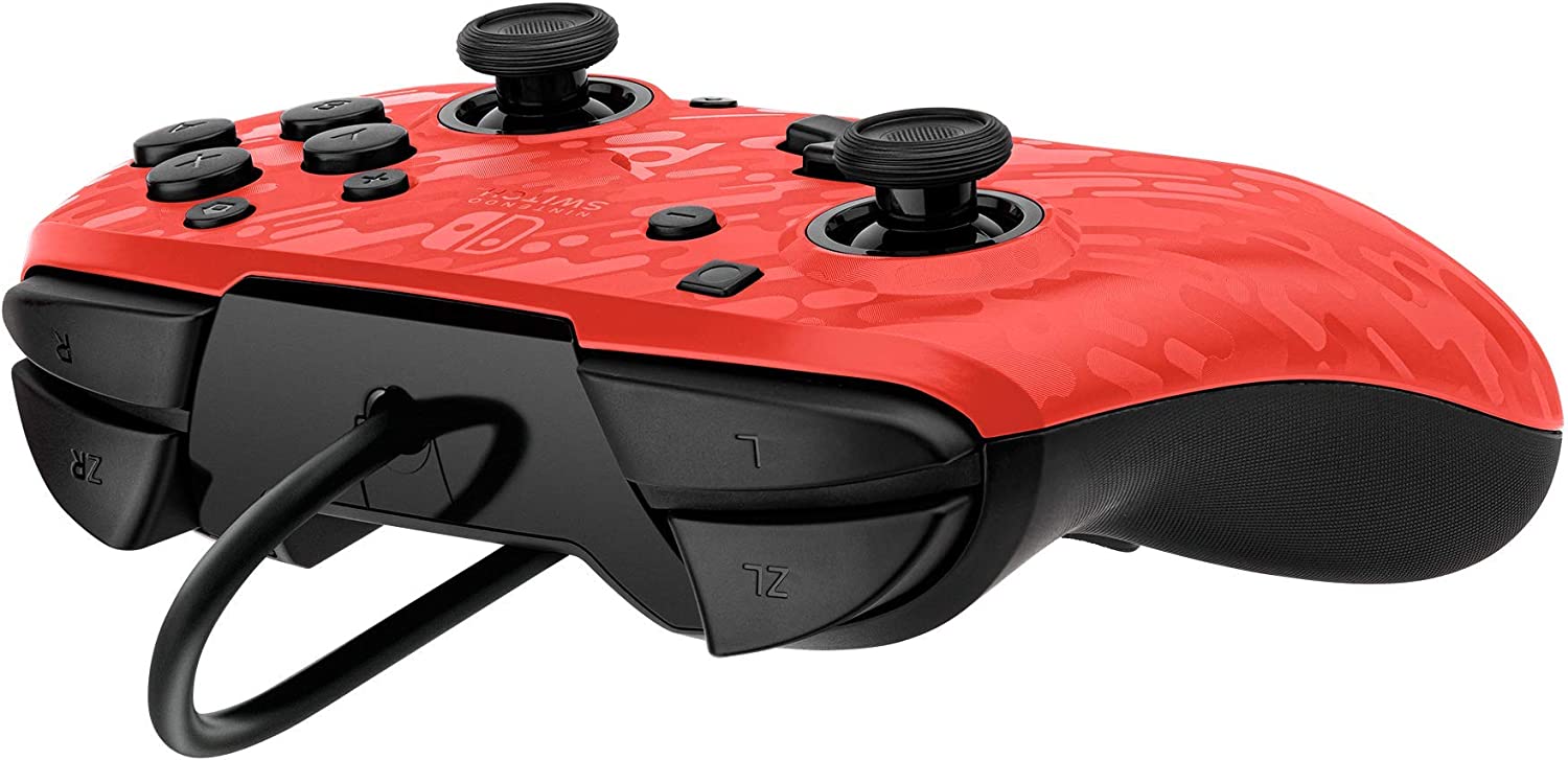 PDP - Manette filaire Faceoff Deluxe+ Audio Rouge camouflage pour Nintendo Switch et Switch OLED