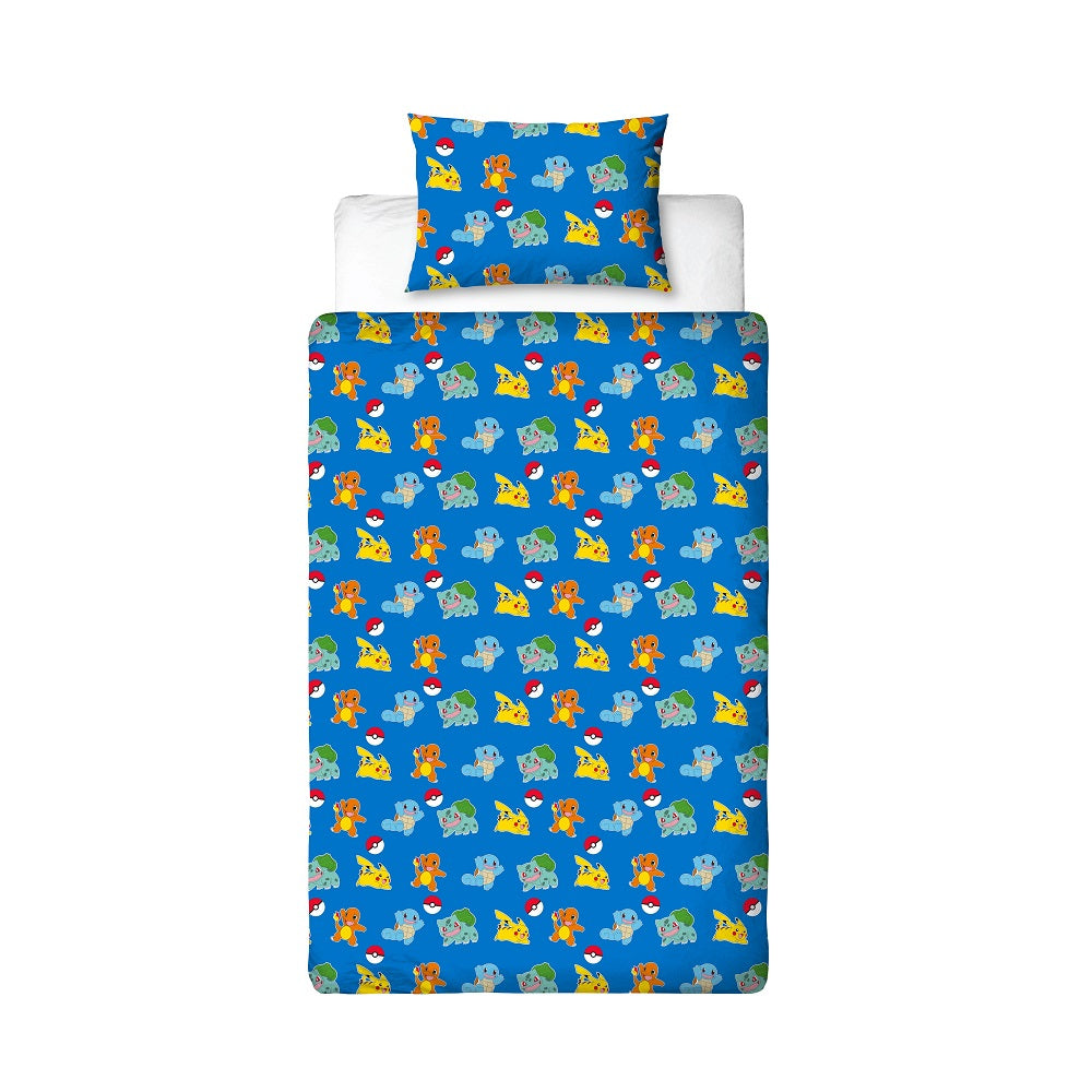 Pokémon - Parure de lit en microfibre Pikachu et Starter 1G V (140x200cm + 63x63cm) - flash vidéo