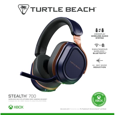 Turtle Beach - Casque de jeu sans-fil multiplateforme Stealth 700X Gen 3 Bleu Cobalt pour Xbox, PC, PlayStation, Nintendo Switch et Mobile - flash vidéo