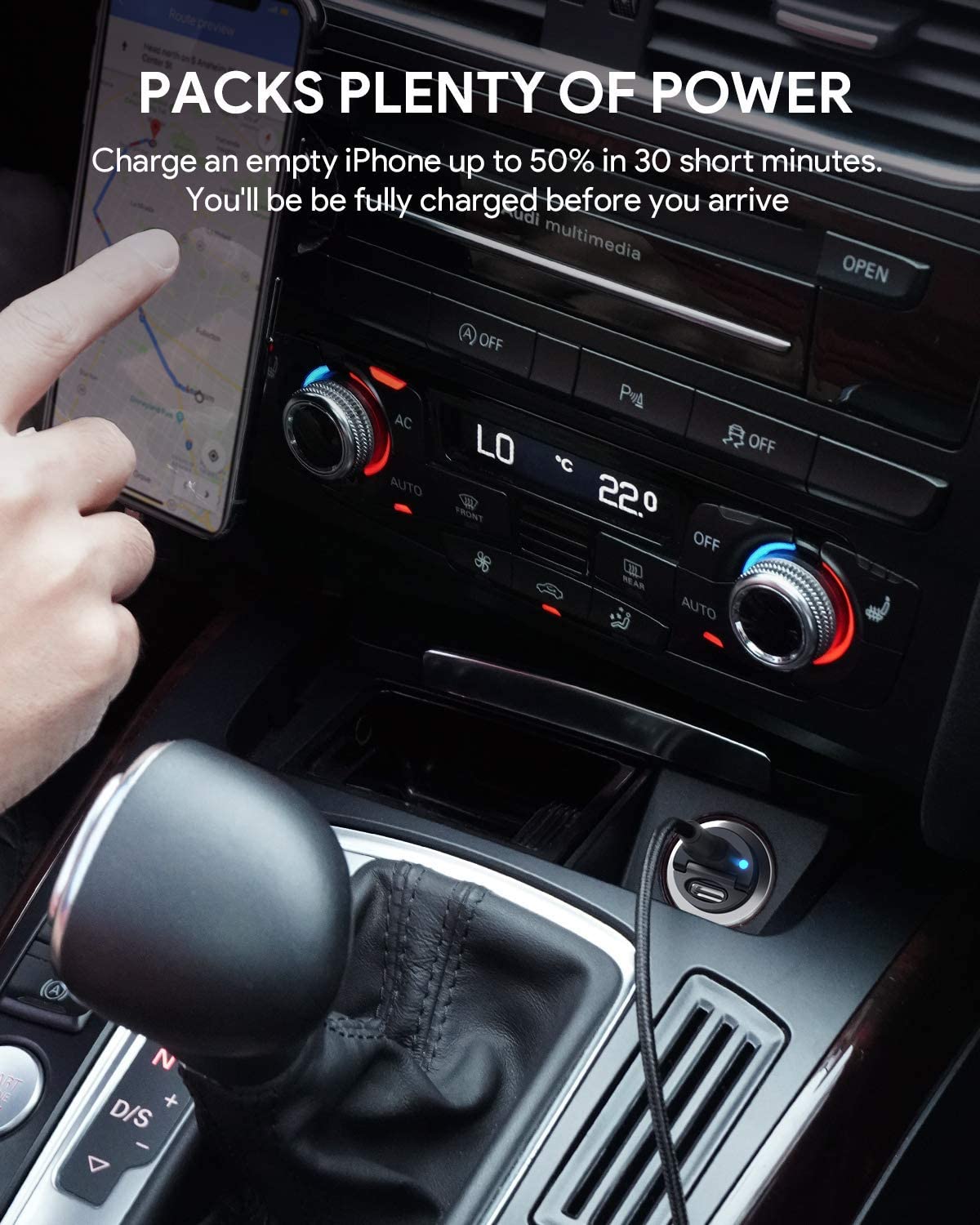 Aukey - Chargeur de voiture USB-C 30W à 2 ports Nano Series - flash vidéo