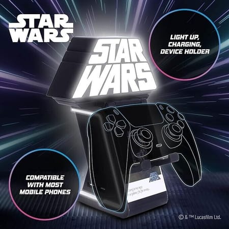 Cable Guys Ikon - Star Wars - Star Wars Logo Support Lumineux Chargeur pour Téléphone et Manette - flash vidéo
