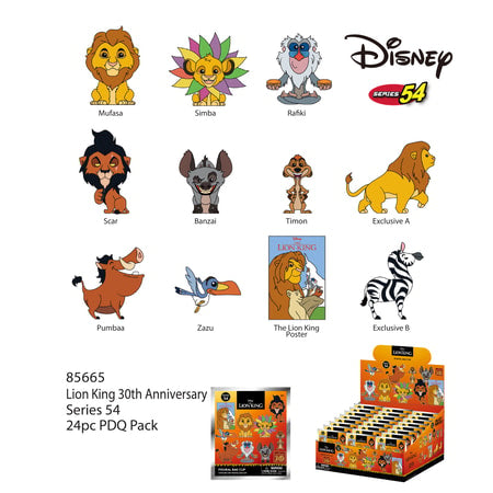 Disney - Assortiment en blind box de figurines de sac de collection Le Rion lion 30ème anniversaire en mousse (24 pcs)