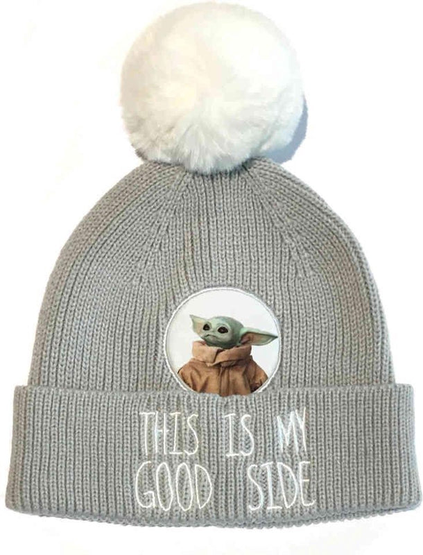 Star Wars: The Mandalorian - Bonnet à pompon Gris et Blanc "This is my Good Side"
