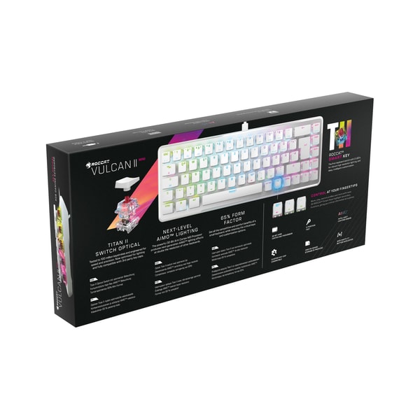 Roccat - Clavier de jeu mécanique optique Vulcan II Mini Blanc avec éclairage RGB - Disposition QWERTY américaine - flash vidéo