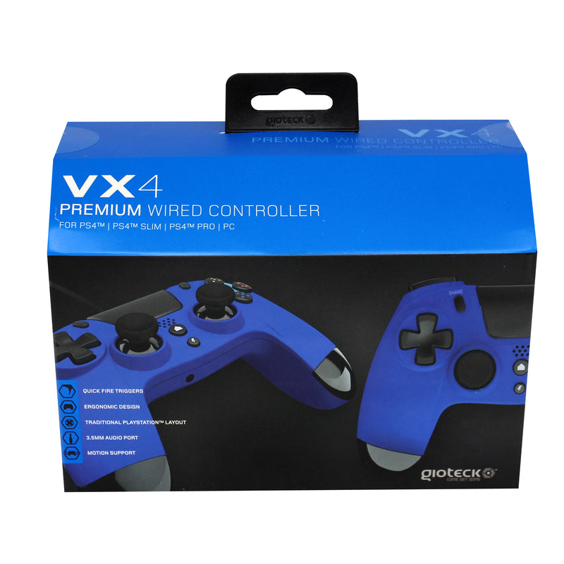 Gioteck - Manette filaire premium avec port mini-jack VX4 Bleu pour PS4 et PC