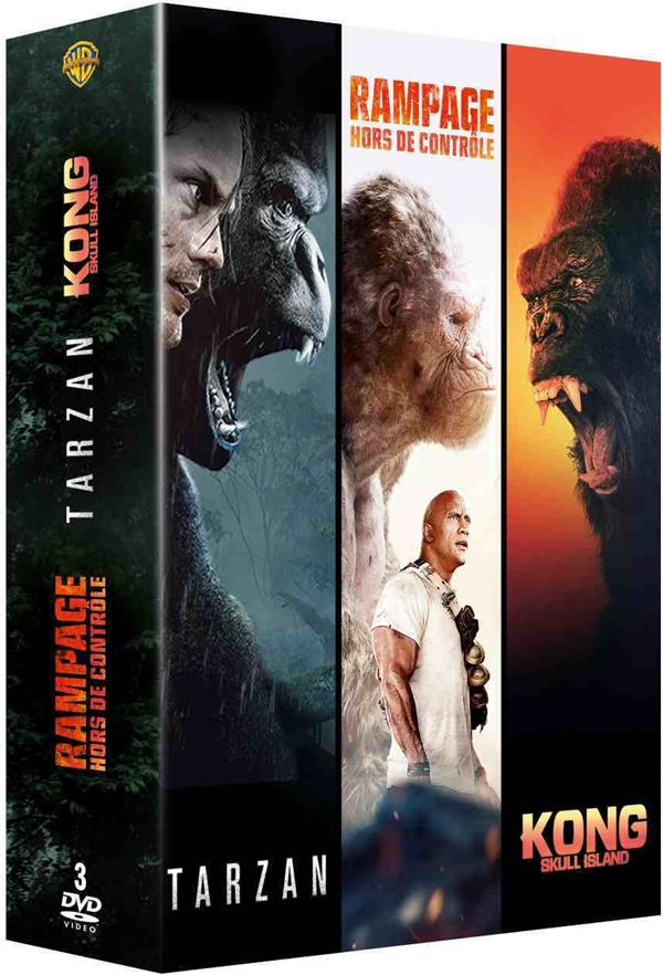Coffret Action Grands singes - Collection de 3 films - Rampage - Hors de contrôle + Tarzan + Kong [DVD] - flash vidéo