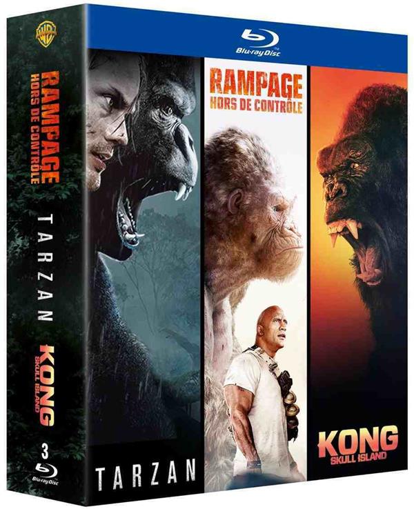 Coffret Action Grands singes - Collection de 3 films - Rampage - Hors de contrôle + Tarzan + Kong [Blu-ray] - flash vidéo