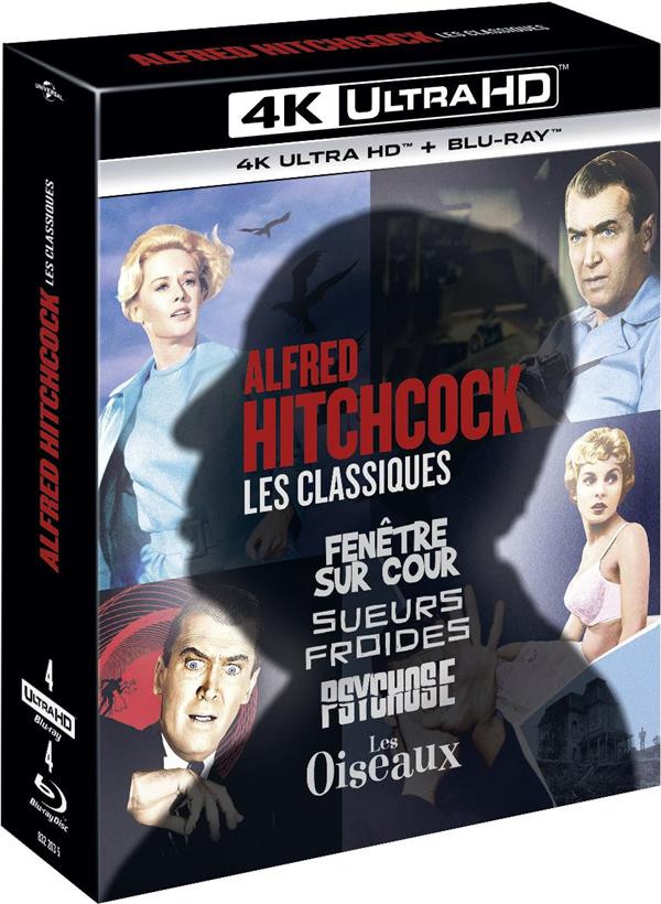 Alfred Hitchcock, les classiques : Fenêtre sur cour + Sueurs froides + Psychose + Les Oiseaux [4K Ultra HD]