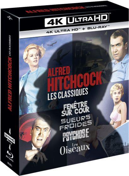Alfred Hitchcock, les classiques : Fenêtre sur cour + Sueurs froides + Psychose + Les Oiseaux [4K Ultra HD]