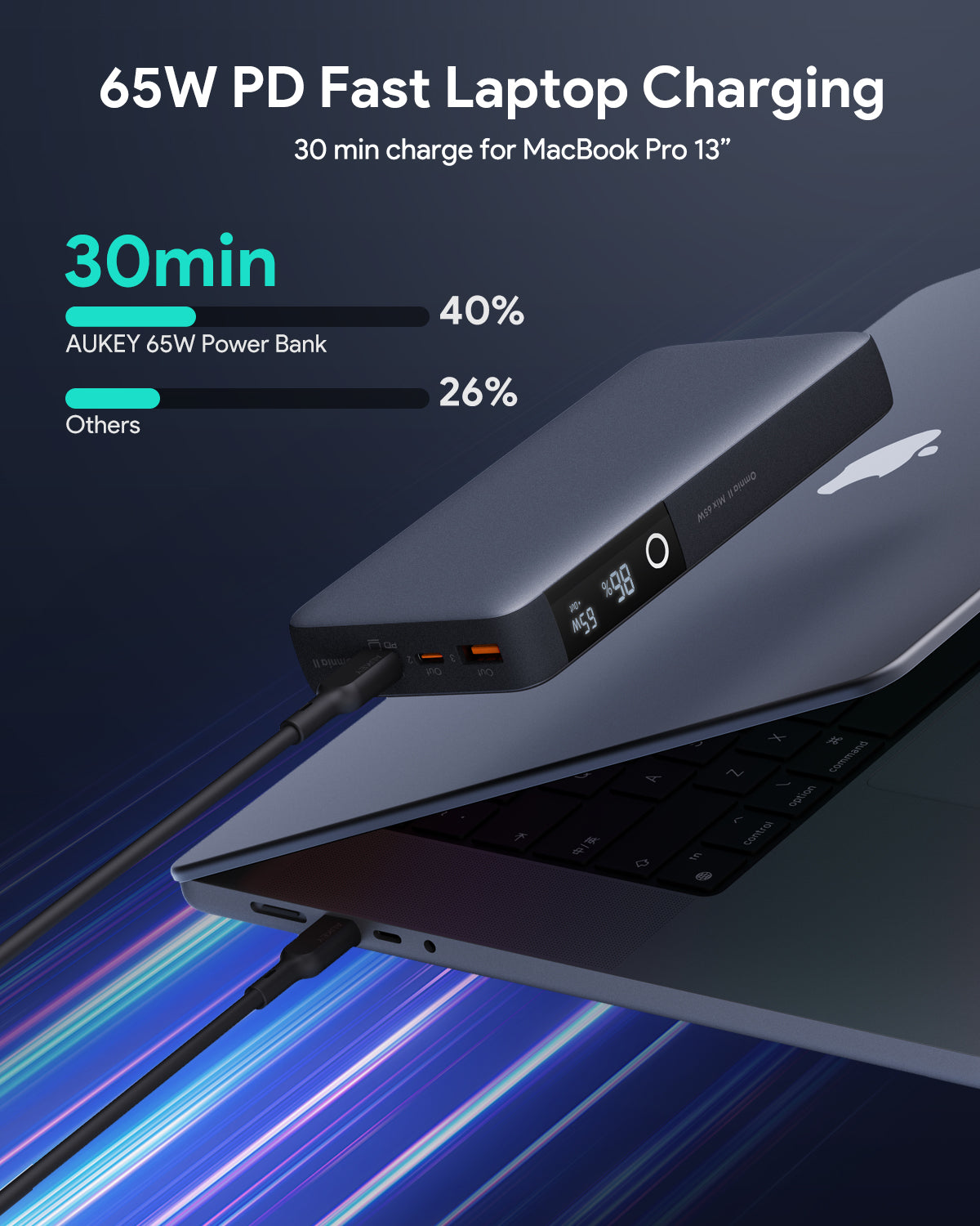 Aukey - Power Bank Noire Sprint X 20000mAh 65W Charge rapide