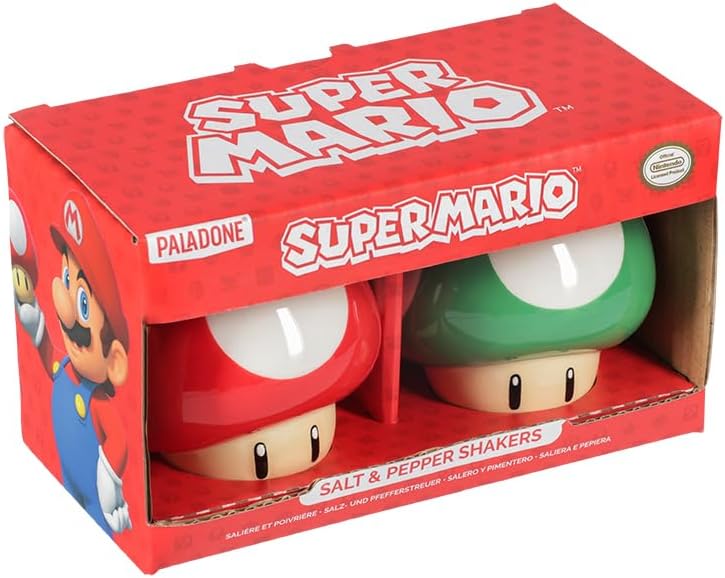 Nintendo - Super Mario - Salière et poivrière en céramique Champignons - flash vidéo