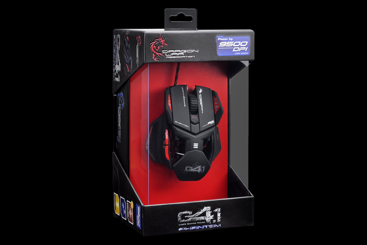 Dragonwar G4.1 Phantom 9500 DPI ergonomique et personnalisable Souris de jeu RGB à 7 boutons - défilement et tapis de souris XL gratuit - à deux mains. Rouge.