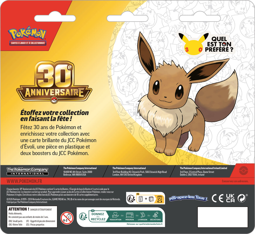 Pokémon JCC : Pack promotionnel de 2 boosters 30e Anniversaire Évoli