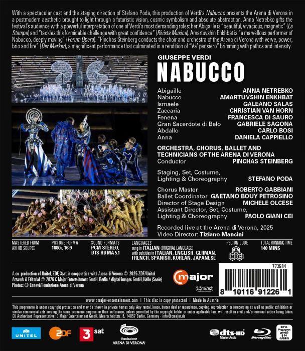 Verdi : Nabucco. Netrebko, Enkhbat, Salas, Van Horn, Di Sauro, Steinberg, Poda. [Blu-ray]