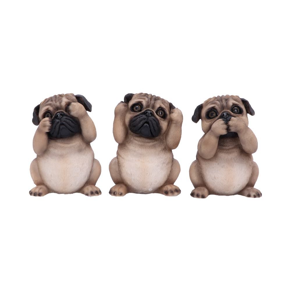 Les trois carlins sages - Figurines de chiens de décoration 8.5cm