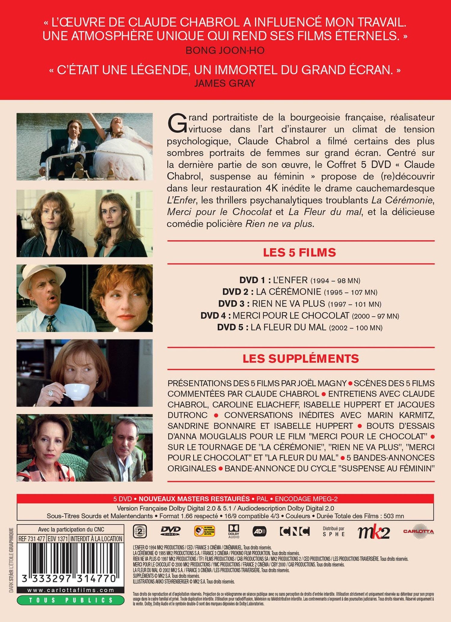Coffret Claude Chabrol - Suspense au féminin : L'Enfer + La Cérémonie + Rien ne va plus + Merci pour le chocolat + La Fleur du mal [DVD]