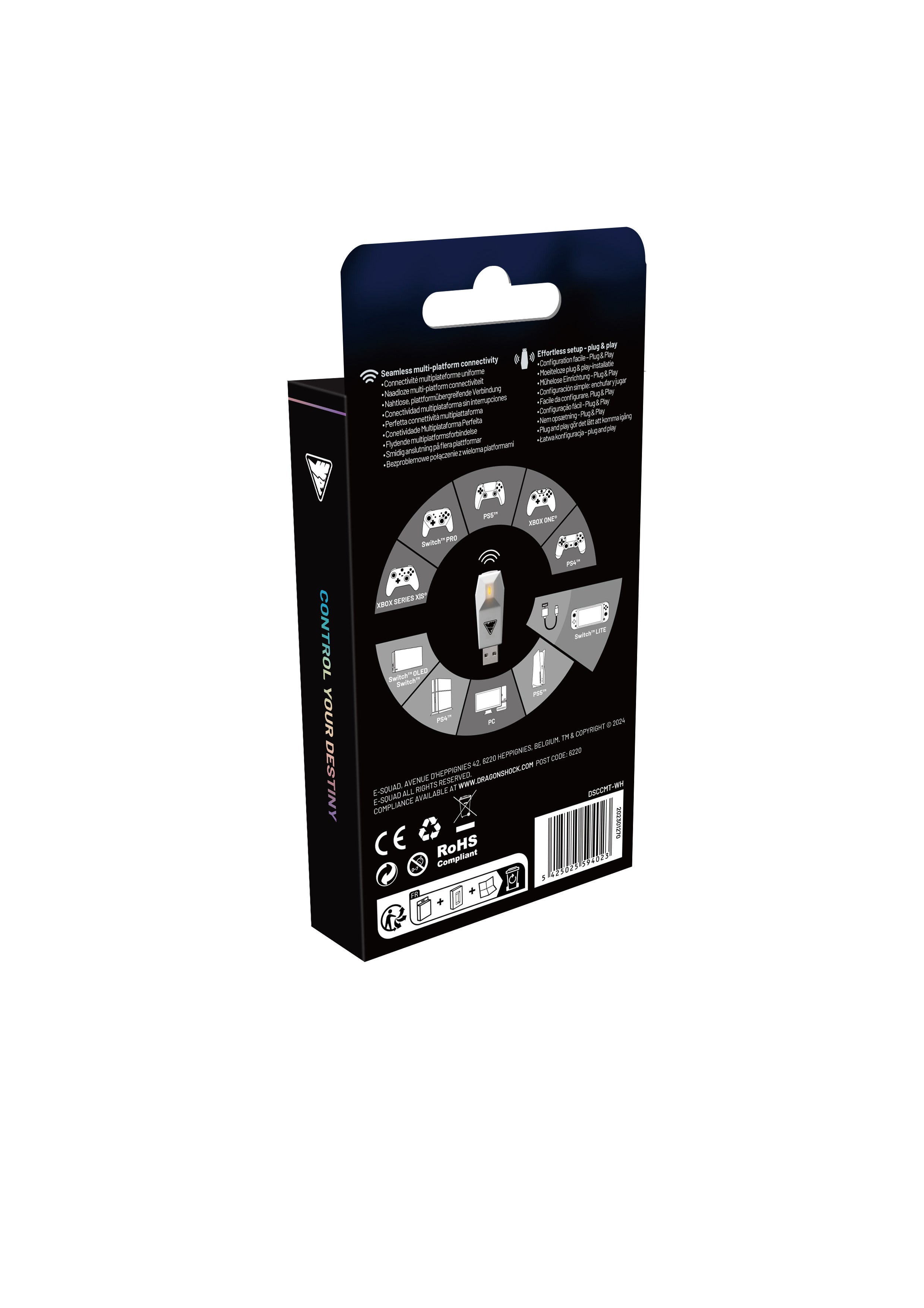 DragonShock - NOVA SYNC - Convertisseur Universel de Manettes Blanc pour Nintendo Switch, Switch OLED, PS4, PS5, Xbox One et Xbox Series X|S - flash vidéo