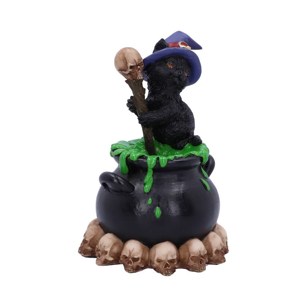 Spook - Figurine de chat noir familier de sorcières et chaudron bouillonnant 12cm