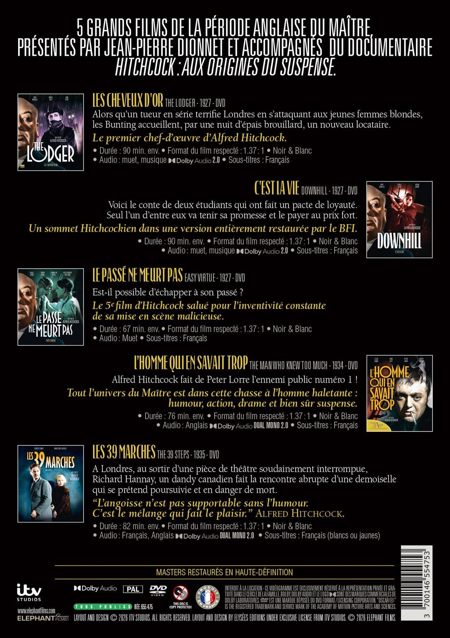 Alfred Hitchcock : Aux origines du suspense - Coffret : Les Cheveux d'or + C'est la vie + Le Passé ne meurt pas + L'Homme qui en savait trop + Les 39 marches [DVD]