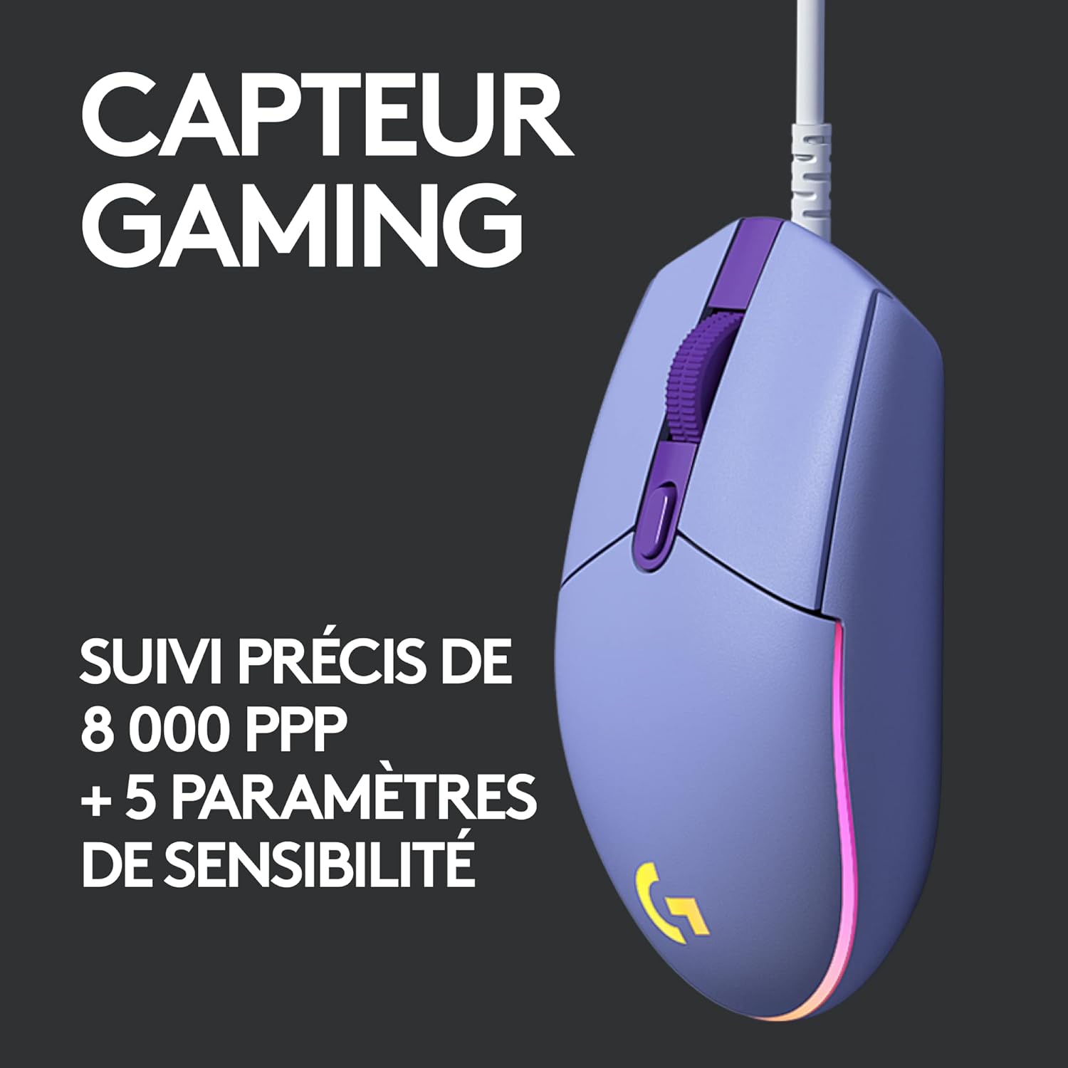 Logitech Souris de jeu sans fil G203 Lightsync Lilas - flash vidéo
