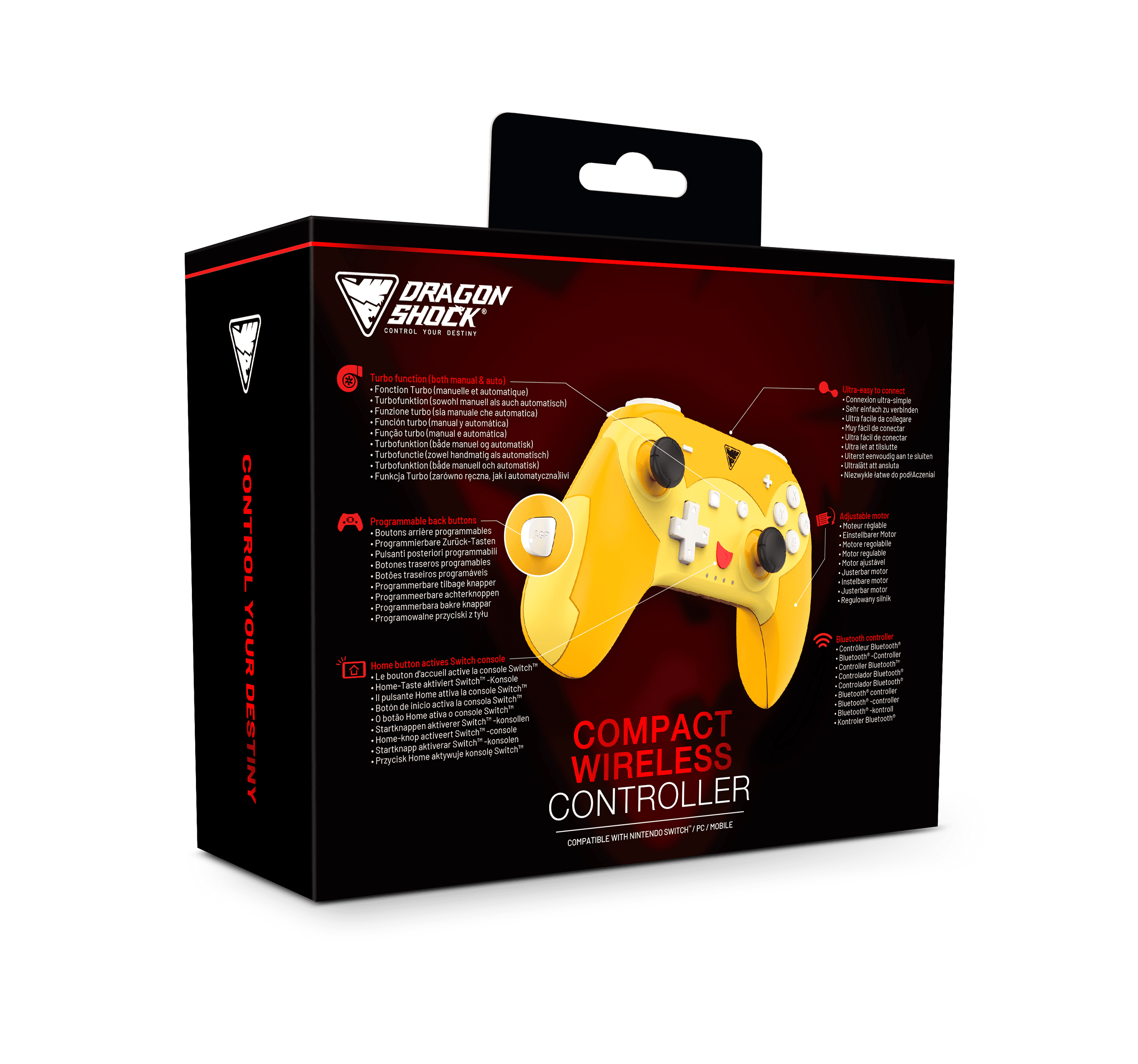 DragonShock - Manette compacte sans fil Bluetooth PopTop Pika pour Nintendo Switch et Switch OLED - flash vidéo