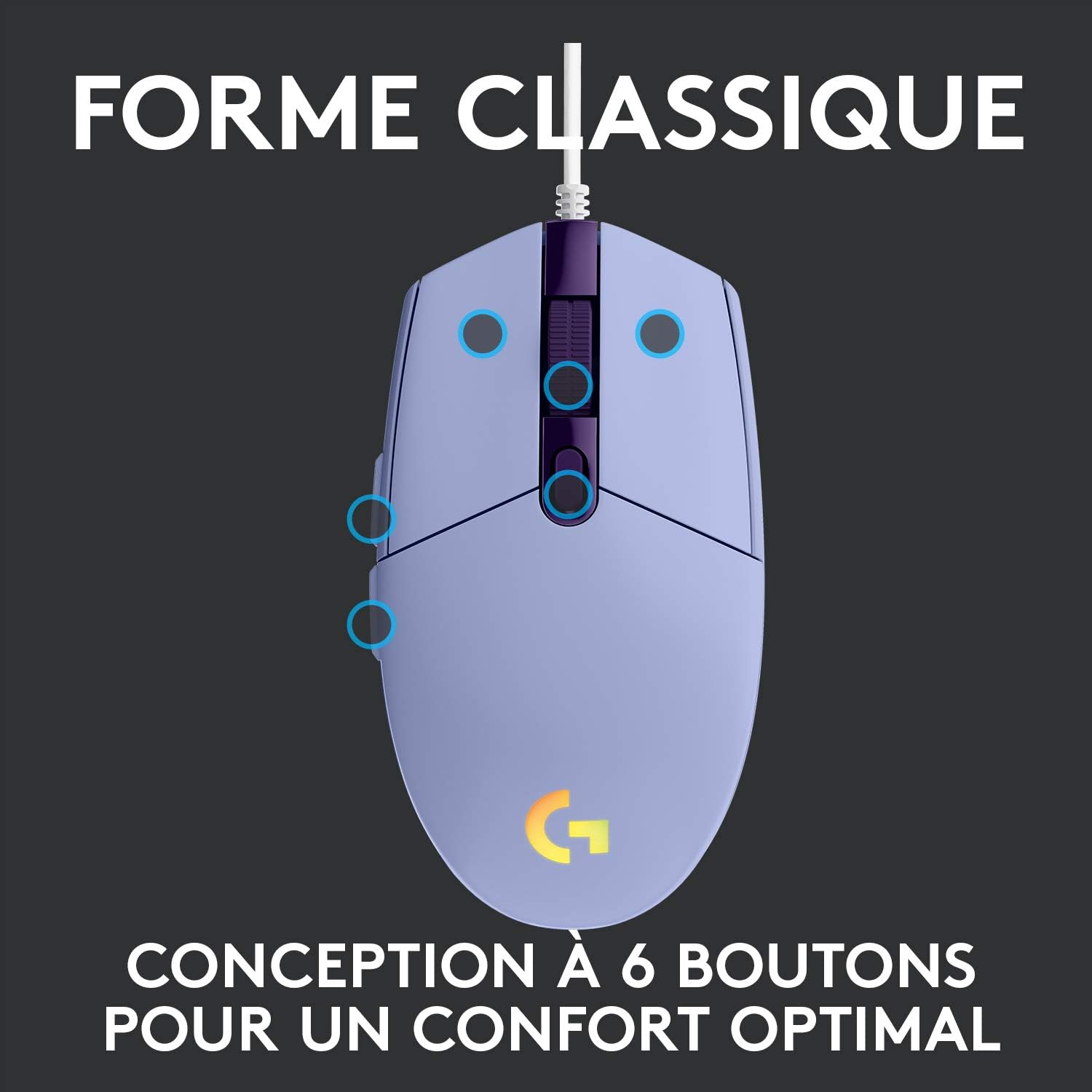 Logitech Souris de jeu sans fil G203 Lightsync Lilas - flash vidéo